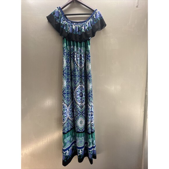 Lapogee dress Women’s Size M Floral Off The Shoulder Ruffle Maxi Sun Dress - Picture 2 of 12